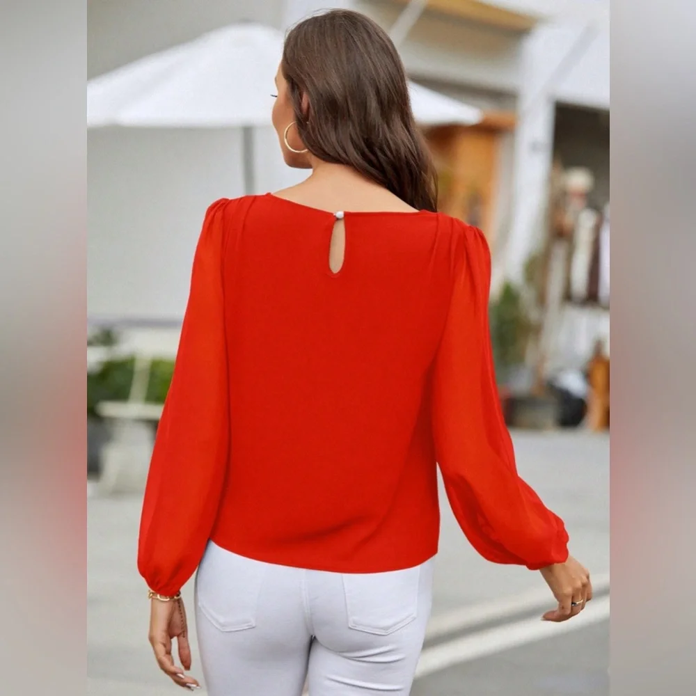 Classic Charm Long Balloon Sleeve Blouses - Picture 3 of 4